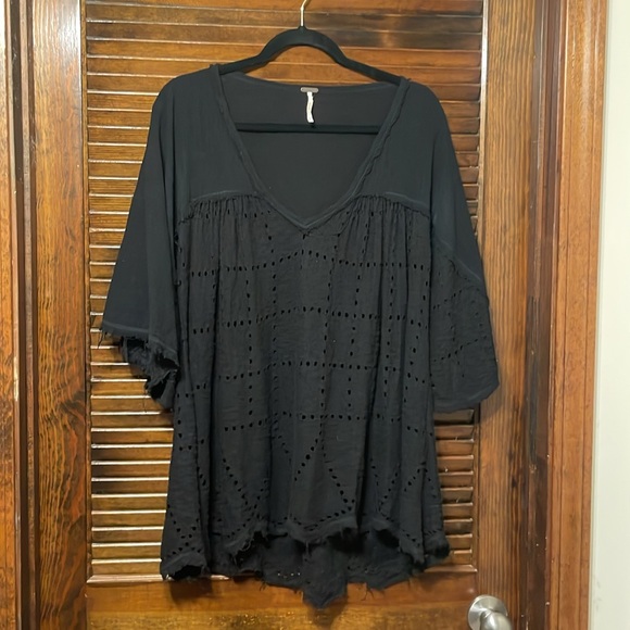 Free People Summer Lovin’ Black Linen Blend Tunic Blouse Top - Picture 3 of 8